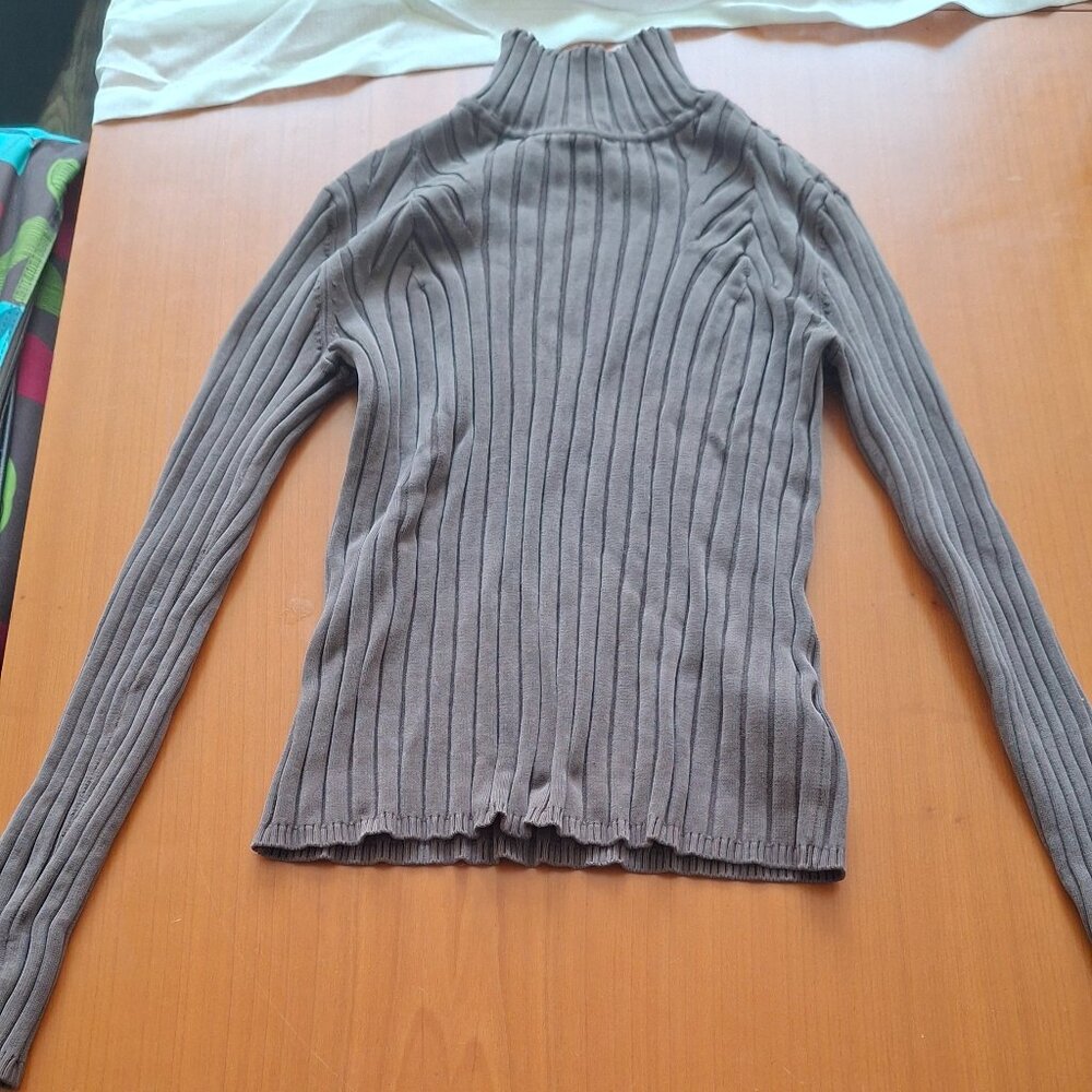 Grey Brown Vintage Silk ribbed turtleneck